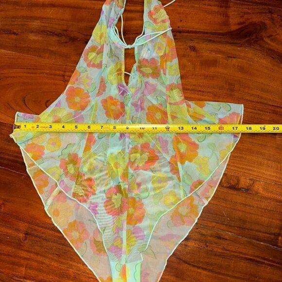 Savage X Fenty Free Spirit Floral Mesh Teddy Orange Size Medium - Picture 7 of 16